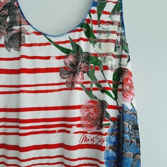 MISS SIXTY Italy Floral & Stripe Tank Top Scoop Neck Sz S Flawed - Picture 5 of 13